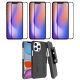 Belt Clip Case and 3 Pack Screen Protector for Apple iPhone 13 Pro  - Kickstand Cover Tempered Glass Swivel Holster - ACA54+3Z31