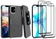 Belt Clip Case and 3 Pack Screen Protector - Kickstand Cover Tempered Glass Swivel Holster - ACM90+3R63