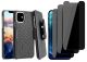 Belt Clip Case and 3 Pack Privacy Screen Protector for Apple iPhone 11 Pro  - Kickstand Cover Tempered Glass Swivel Holster - ACJ44+3R70
